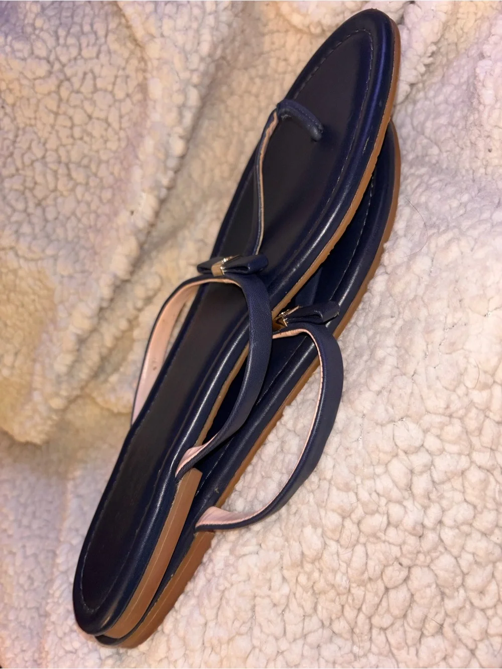Kate Spade New York Navy Blue Bow T-Strap Thong Sandals Size 10 US